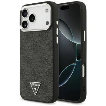 Чехол Guess 4G Triangle Logo MagSafe для iPhone 17 Pro Max / 18 Pro Max, черный/серебристый