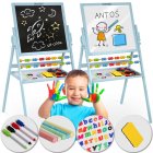 Ricokids Double-Sided Wooden Kids Easel, Magnetic Whiteboard & Chalkboard, blue