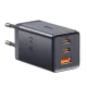 Tīkla lādētājs Baseus GaN5 2x USB-C + USB, 65W + 1m kabelis, pelēks
