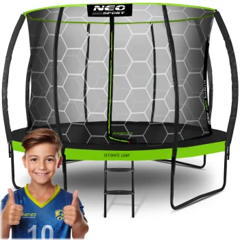 Neo-Sport dārza batuts 435 cm (14 ft) ar iekšējo tīklu un kāpnēm, zaļš