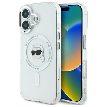 Karl Lagerfeld iPhone 16 Case IML Metal Karl Head MagSafe, White