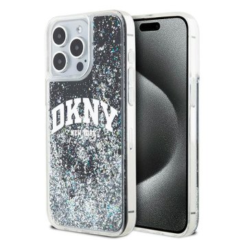 DKNY iPhone 15 Pro Max Case Liquid Glitters Arch Logo, Black