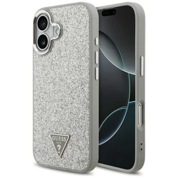 Чехол Guess Glitter Triangle Logo MagSafe для iPhone 17 - серебристый