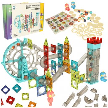 Magnētiskie Rotaļu Bloki Kluči Konstruktors + Trase ar Bumbiņam ar Skaņam un Mūziku, 118 elementi