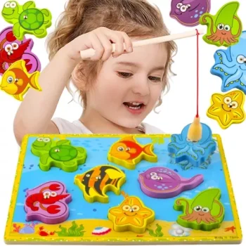 Деревянная магнитная игра-пазл Рыбалка с удочкой, 10 элементов