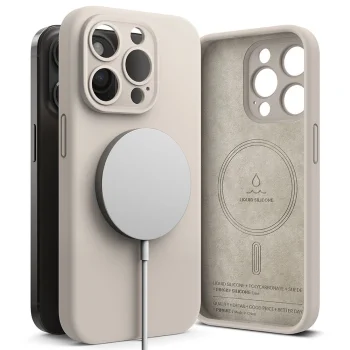 Ringke Silikona MagSafe iPhone 15 Pro Max apvalks - bēšs | Silicone Case Beige