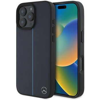 Mercedes iPhone 16 Pro Max Case Blue Line Leather MagSafe, Navy Blue