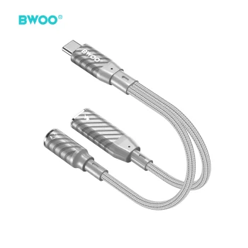 Адаптер 2в1 BWOO BZ67 USB-C на 3.5 мм и USB-C PD 65W серый
