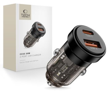 Tech-Protect CC03 30W 2-portu USB-A / USB-C automašīnas lādētājs - melns | Phone Car Charger