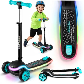 Kids 3-Wheel Balance Scooter with LED Wheels Ricokids Leddi, Black-Turquoise