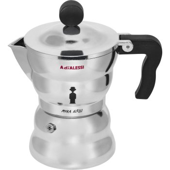 Alessi Moka AAM33/3 Espresso Maker, 3 Cups, Silver/Black