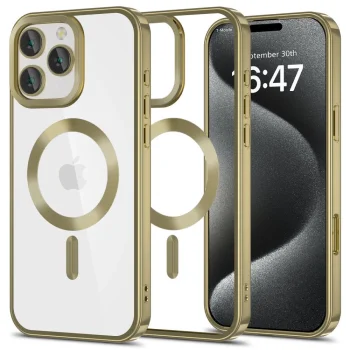 Apple iPhone 16 Pro 6.3'' Tech-Protect MagFlex MagSafe Case Cover, Clear with Gold Frame | Telefona Vāciņš Maciņš...