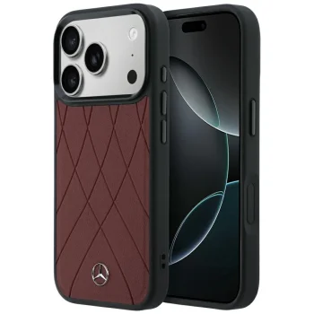 Чехол Mercedes Leather Crossed Lines MagSafe для iPhone 17/18 Pro Max, бордовый