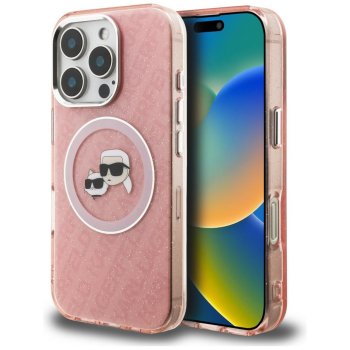Karl Lagerfeld IML Glitter Karl & Choupette MagSafe Case for iPhone 16 Pro Max, Pink