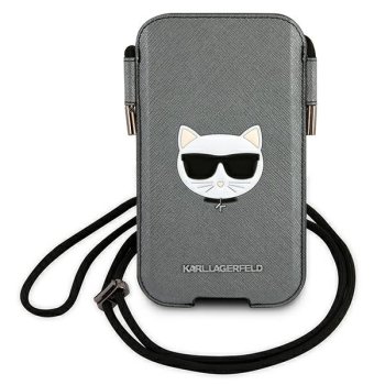 Сумочка для телефона Karl Lagerfeld Saffiano Ikonik Choupette Head серая