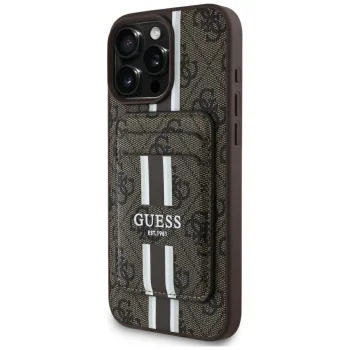Чехол Guess для iPhone 16 Pro Max 4G Stripes с кошельком MagSafe, коричневый