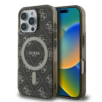 Чехол Guess для iPhone 16 Pro IML 4G Background MagSafe, коричневый