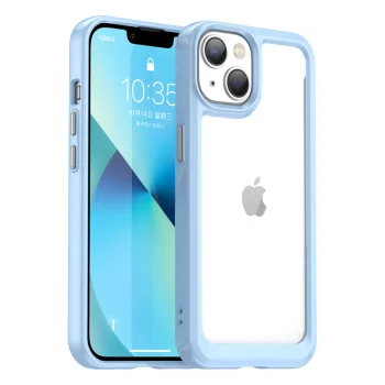 Outer Space Case for iPhone 14 Plus Hybrid Hard Cover with Gel Frame, Blue
