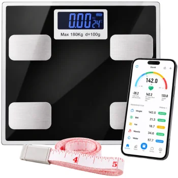 Viedie elektroniskie diagnostiskie vannas istabas svari ar Bluetooth 180 kg, melni