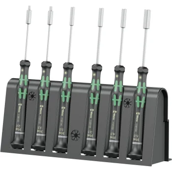 Wera 2069/6 Screwdriver Set with Rack for Electronics, 6 Pieces, Black / Green