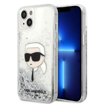 Karl Lagerfeld iPhone 14 Plus Case Liquid Glitter Karl Head Silver