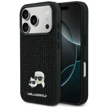 Karl Lagerfeld Rhinestones Karl&Choupette Pin vāciņš iPhone 17 Pro, Melns