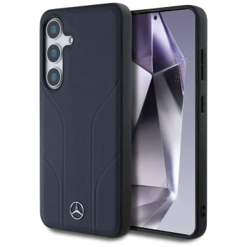 Чехол Mercedes Leather Debossed Lines MagSafe для Samsung Galaxy S25, синий