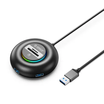 Orico YXR5-U3 RGB USB sadalītājs 3x USB-A 3.0 ar SD/microSD lasītāju 1.8m, Melns