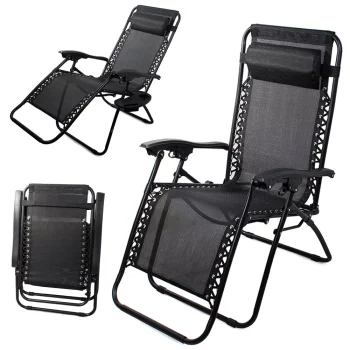 Folding Garden Lounger 2-in-1 Zero Gravity, Black