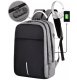 Waterproof anti-theft laptop backpack with USB A, grey-black