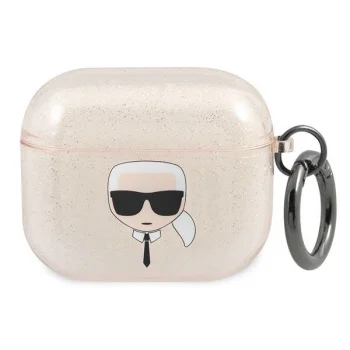 Чехол Karl Lagerfeld для AirPods 3 Glitter Karl's Head, золотистый