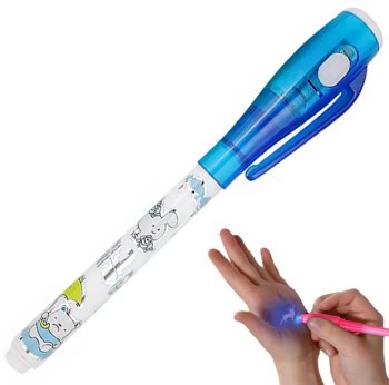 Ручка с невидимыми чернилами и UV LED фонариком, разные цвета