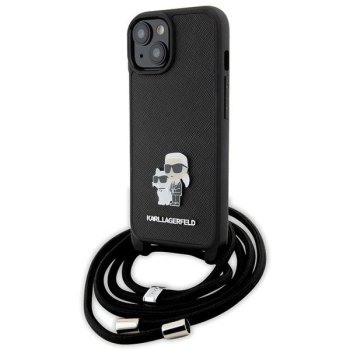 Karl Lagerfeld iPhone 15 Plus vāciņš Crossbody Saffiano Metal Pin, melns