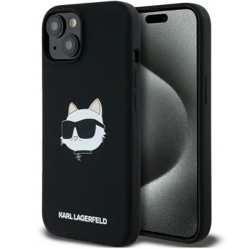 Karl Lagerfeld iPhone 15 Plus / 14 Plus vāciņš Silicone Choupette Head MagSafe, melns