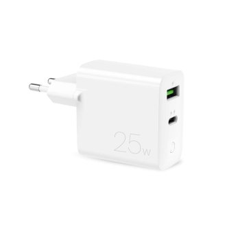 Puro 25W Power Delivery USB-A USB-C sienas lādētājs – balts