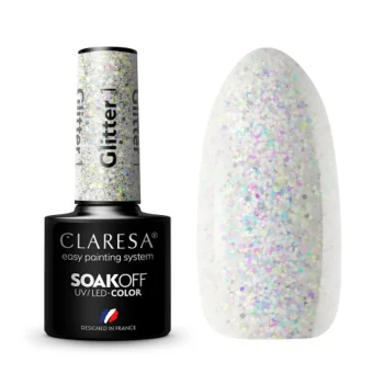 Claresa Glitter 1 hibrīda gēla laka ar sudraba mirdzumu, 5 g