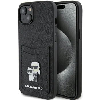 Чехол Karl Lagerfeld для iPhone 15 Saffiano Cardslot Karl&Choupette, черный