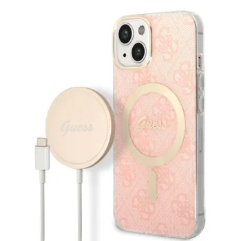 Apple iPhone 14 Plus 6.7" Guess 4G Print MagSafe Case Cover (GUBPP14MH4EACSP) + Charger, Pink | Telefona Maciņš Vāks...