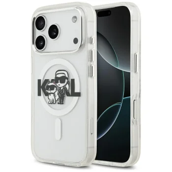 Чехол Karl Lagerfeld IML Glitter Karl & Choupette Sketch Logo MagSafe для iPhone 17 Pro, прозрачный
