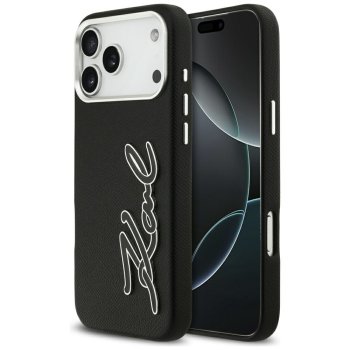 Karl Lagerfeld FW vāciņš ar graudainu tekstūru un firmas logotipu iPhone 17 Pro Max — melns | Phone Case Cover