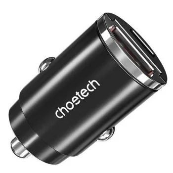 Choetech auto lādētājs USB-C un USB-A 30W PD3.0 QC3.0, melns
