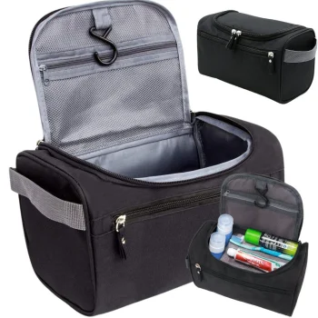 Waterproof Travel Toiletry Bag with Hanging Hook, Black