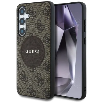 Чехол Guess 4G Round Patch Classic Logo MagSafe для Samsung Galaxy S25 Plus коричневый