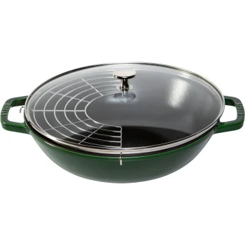 Staub Cast Iron Wok 30 cm with Glass Lid, Basil Green
