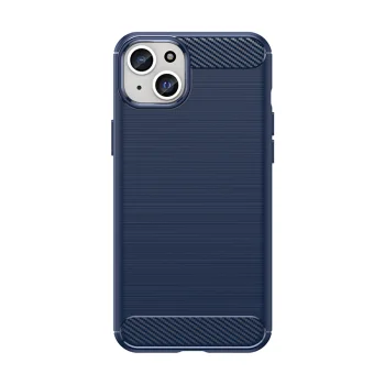 Гибкий чехол для iPhone 15 Plus Carbon Case с карбоновым узором, синий