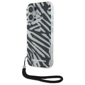 Karl Lagerfeld iPhone 16 vāciņš IML Zebra Pattern & Cord, melns