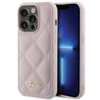 Guess stepēts metāla logo korpuss iPhone 15 Pro - rozā krāsā | Quilted Metal case for pink