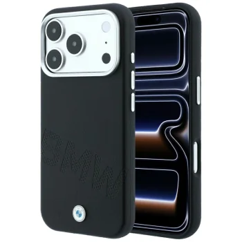 Чехол BMW Sign Inclined Deboss Letters MagSafe для iPhone 17 Pro / 18 Pro, черный