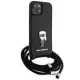 Karl Lagerfeld iPhone 15 Case Saffiano Ikonik Monogram Crossbody, Black