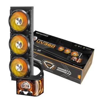 DarkFlash UV360 šķidruma dzesēšanas sistēma procesoram, 360 mm, 6.67" OLED ekrāns, ARGB, melna